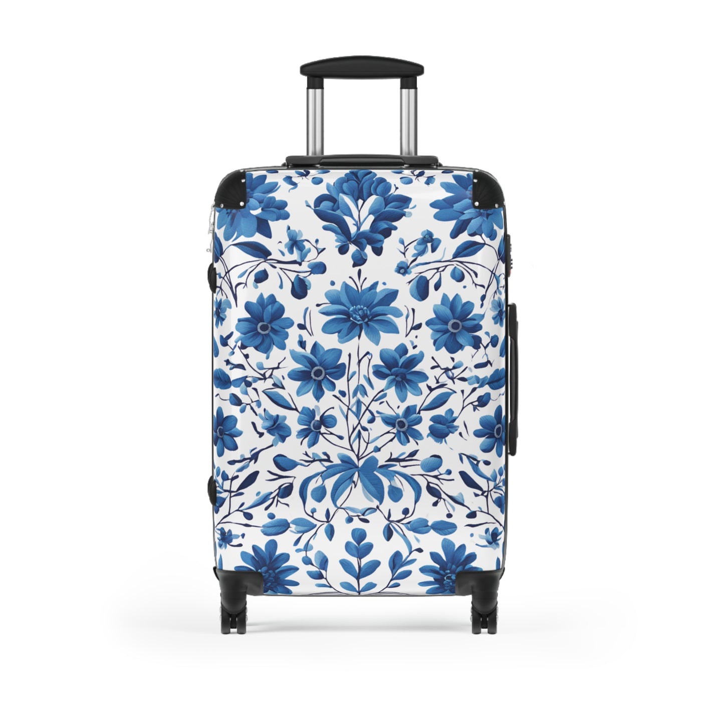 Suitcase - Ukrainian Petrokivka Style Blue and White Pattern Travel Luggage