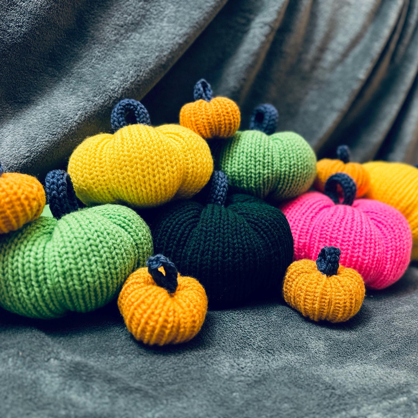 Hand Knit Pumpkins - Handmade Fall Decor and Autumn Accents Colorful pumpkins