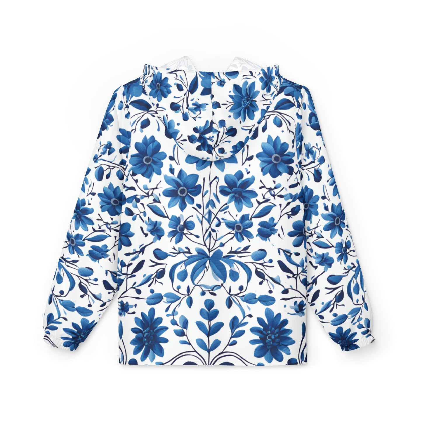 Petrakivka Windbreaker Jacket with Blue Floral Pattern