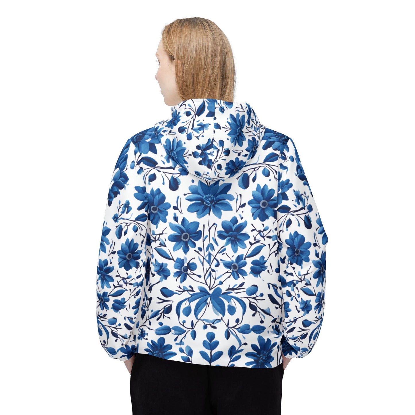 Petrakivka Windbreaker Jacket with Blue Floral Pattern