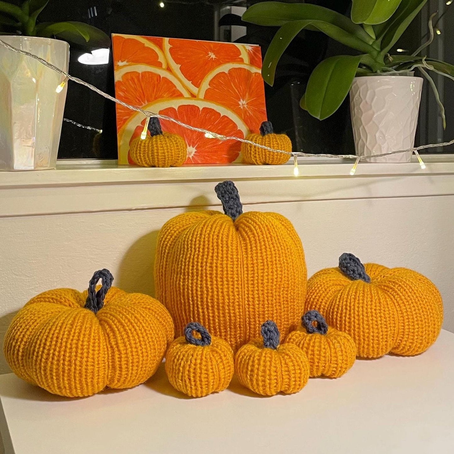 Hand Knit Pumpkins - Handmade Fall Decor and Autumn Accents Colorful pumpkins