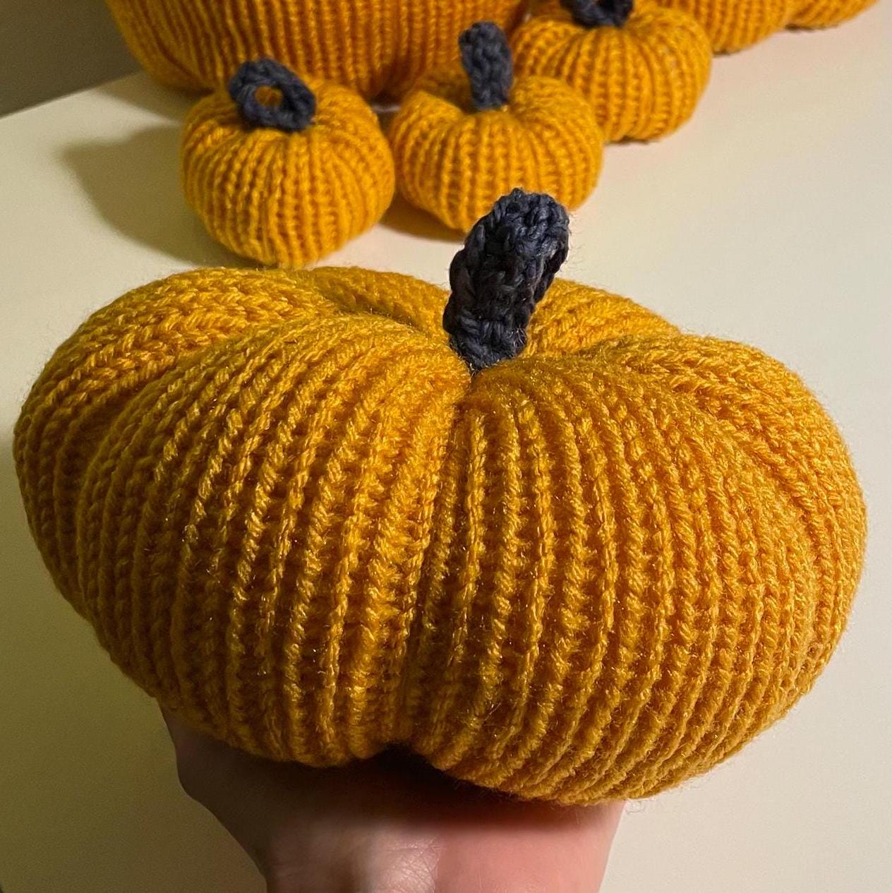 Hand Knit Pumpkins - Handmade Fall Decor and Autumn Accents Colorful pumpkins