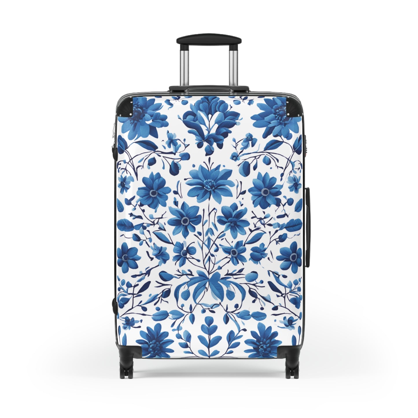 Suitcase - Ukrainian Petrokivka Style Blue and White Pattern Travel Luggage