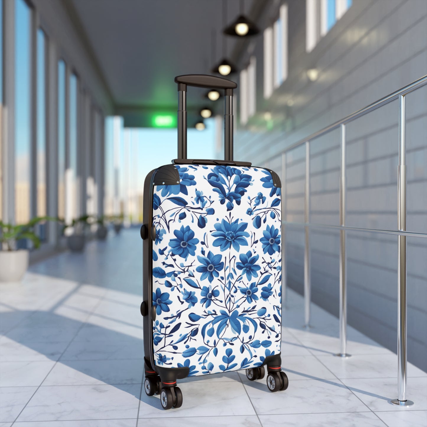 Suitcase - Ukrainian Petrokivka Style Blue and White Pattern Travel Luggage